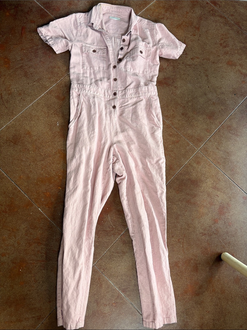 Outerknown Blush Pink Short-Sleeve Utility Jumpsuit